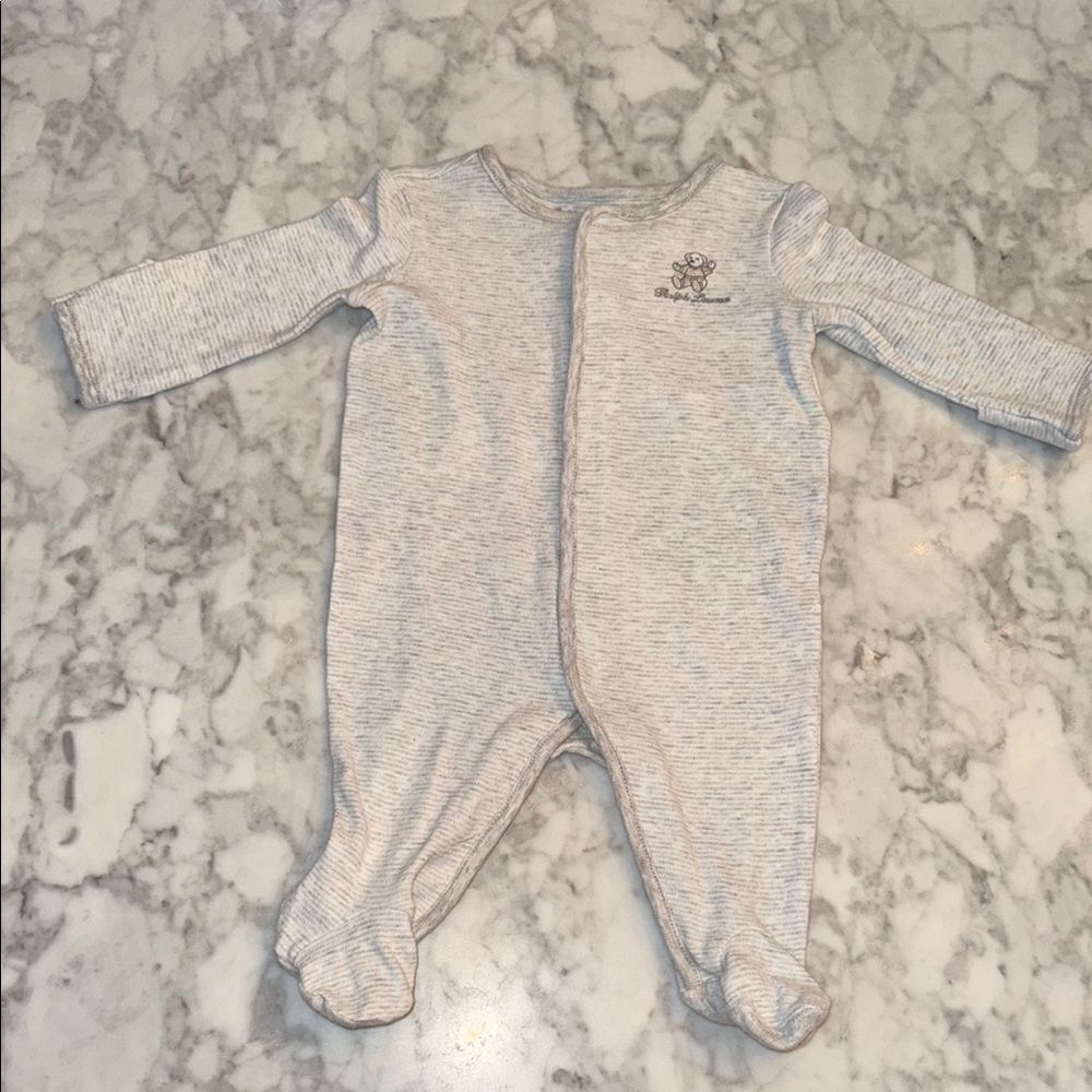 RALPH LAUREN STRIPE GREY/WHITE TEDDY FOOTIE 3M
